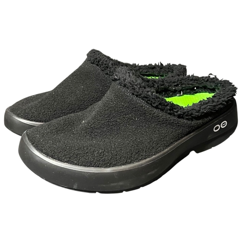 OOFOS OOmg Luxe‎ Low Shoe Mens 8 Black Sherpa Lined Recovery Clog Slip On M8 W10